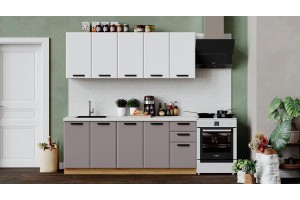 Кухонный гарнитур Тиана длиной 200 см Дуб Крафт золотой, Белый супермат, Мокко супермат