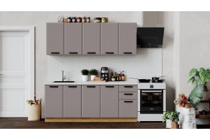 Кухонный гарнитур Тиана длиной 200 см Дуб Крафт золотой, Мокко супермат