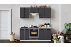 Кухонный гарнитур Тиана длиной 200 см со шкафом НБ Белый, Асфальт супермат