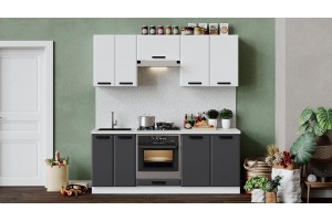 Кухонный гарнитур Тиана длиной 200 см со шкафом НБ Белый, Белый супермат, Асфальт супермат