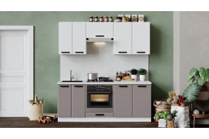 Кухонный гарнитур Тиана длиной 200 см со шкафом НБ Белый, Белый супермат, Мокко супермат