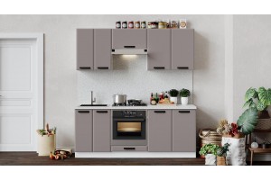 Кухонный гарнитур Тиана длиной 200 см со шкафом НБ Белый, Мокко супермат