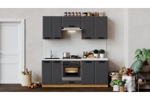 Кухонный гарнитур Тиана длиной 200 см со шкафом НБ Дуб Крафт золотой, Асфальт супермат