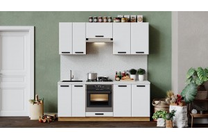 Кухонный гарнитур Тиана длиной 200 см со шкафом НБ Дуб Крафт золотой, Белый супермат