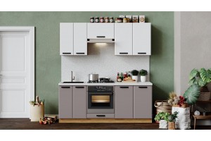 Кухонный гарнитур Тиана длиной 200 см со шкафом НБ Дуб Крафт золотой, Белый супермат, Мокко супермат