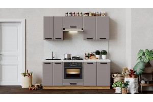 Кухонный гарнитур Тиана длиной 200 см со шкафом НБ Дуб Крафт золотой, Мокко супермат