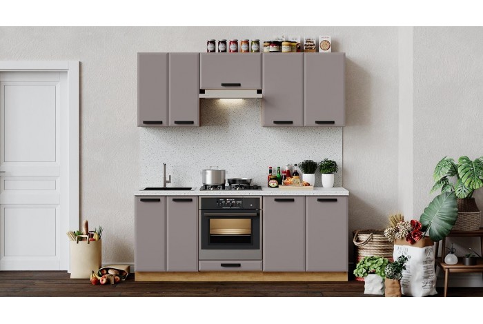 Кухонный гарнитур «Тиана» длиной 200 см со шкафом НБ Дуб Крафт золотой, Мокко супермат