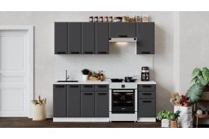 Кухонный гарнитур Тиана длиной 220 (160) см Белый, Асфальт супермат