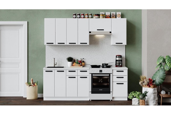 Кухонный гарнитур «Тиана» длиной 220 (160) см Белый, Белый супермат