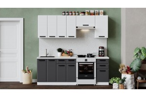 Кухонный гарнитур Тиана длиной 220 (160) см Белый, Белый супермат, Асфальт супермат