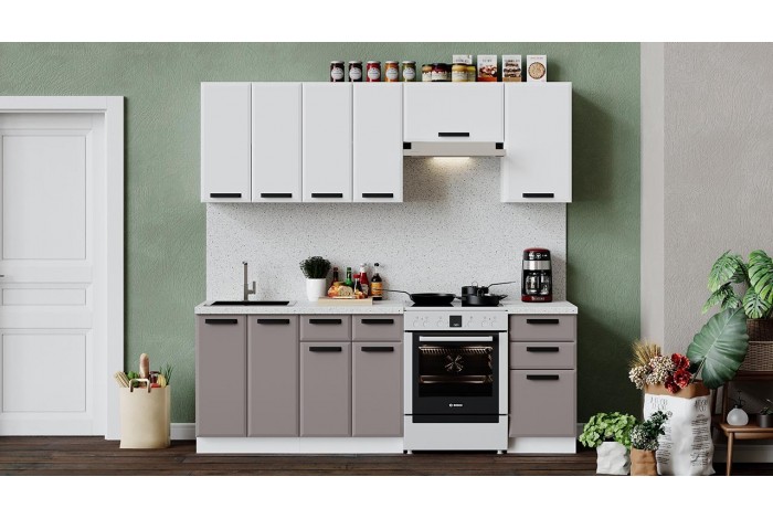 Кухонный гарнитур «Тиана» длиной 220 (160) см Белый, Белый супермат, Мокко супермат