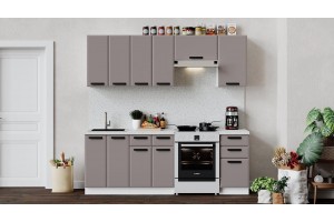 Кухонный гарнитур Тиана длиной 220 (160) см Белый, Мокко супермат