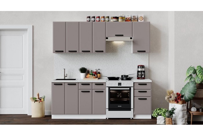 Кухонный гарнитур «Тиана» длиной 220 (160) см Белый, Мокко супермат