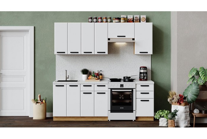 Кухонный гарнитур «Тиана» длиной 220 (160) см Дуб Крафт золотой, Белый супермат