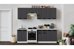 Кухонный гарнитур Тиана длиной 240 (180) см Белый, Асфальт супермат
