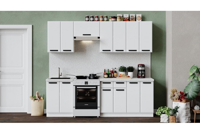 Кухонный гарнитур «Тиана» длиной 240 (180) см Белый, Белый супермат