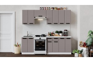 Кухонный гарнитур Тиана длиной 240 (180) см Белый, Мокко супермат