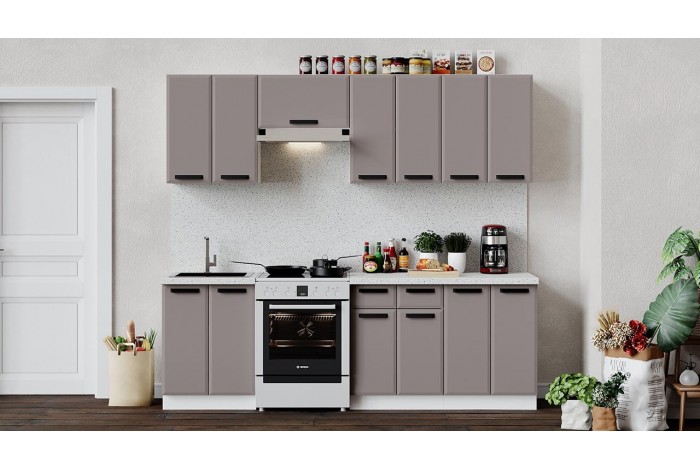 Кухонный гарнитур «Тиана» длиной 240 (180) см Белый, Мокко супермат