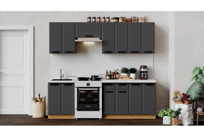 Кухонный гарнитур «Тиана» длиной 240 (180) см Дуб Крафт золотой, Асфальт супермат