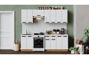 Кухонный гарнитур Тиана длиной 240 (180) см Дуб Крафт золотой, Белый супермат