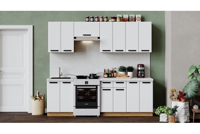 Кухонный гарнитур «Тиана» длиной 240 (180) см Дуб Крафт золотой, Белый супермат