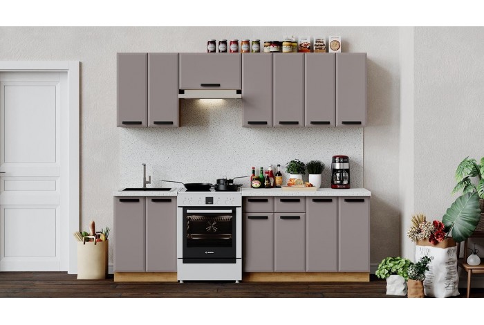 Кухонный гарнитур «Тиана» длиной 240 (180) см Дуб Крафт золотой, Мокко супермат