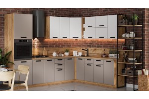 Кухонный гарнитур Тиана №10 Дуб Крафт золотой, Белый супермат, Мокко супермат