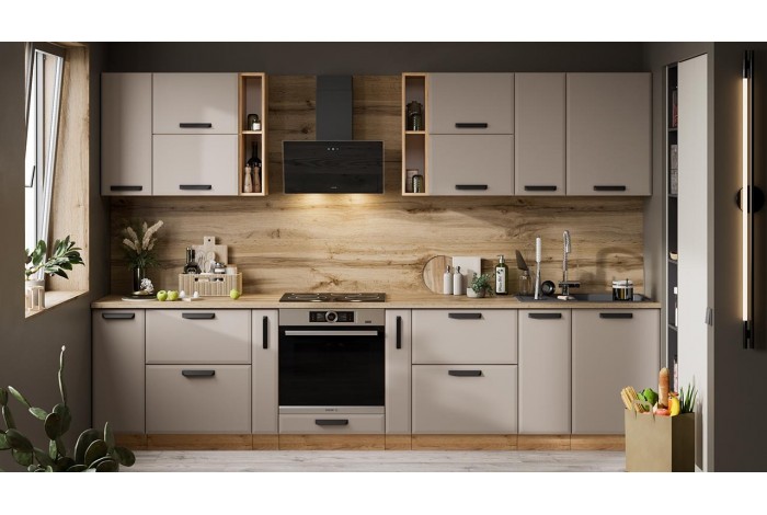 Кухонный гарнитур «Тиана» №6 320 см Дуб Крафт золотой, Мокко супермат