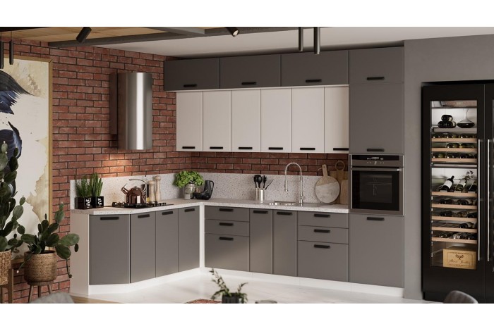 Кухонный гарнитур «Тиана» №7 Белый, Белый супермат, Асфальт супермат