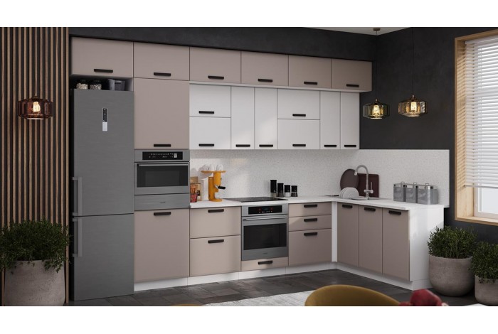 Кухонный гарнитур «Тиана» №9 Белый, Белый супермат, Мокко супермат