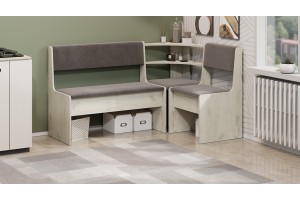 Скамья угловая Ларго Дуб Крафт белый, Велюр Серый