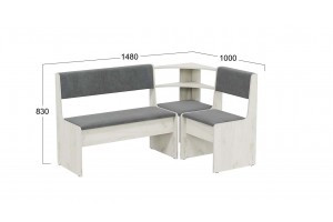 Скамья угловая Ларго Дуб Крафт белый, Велюр Серый