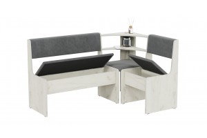 Скамья угловая Ларго Дуб Крафт белый, Велюр Серый