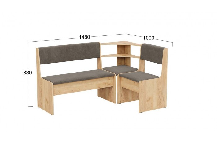 Скамья угловая «Ларго» - 0009.176.000 Дуб Крафт золотой, Велюр Коричневый