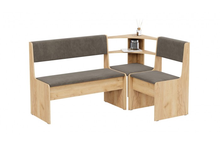 Скамья угловая «Ларго» - 0009.176.000 Дуб Крафт золотой, Велюр Коричневый