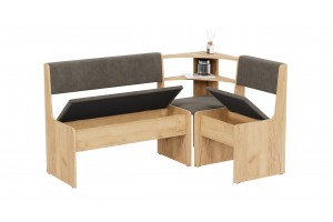 Скамья угловая Ларго Дуб Крафт золотой, Велюр Коричневый