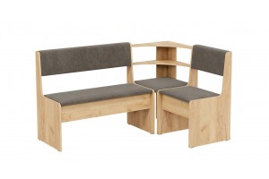 Скамья угловая Ларго Дуб Крафт золотой, Велюр Коричневый