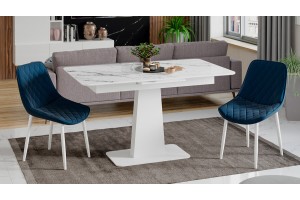 Стол обеденный Бридж Белый муар, Стекло глянцевое белый мрамор