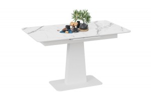 Стол обеденный Бридж Белый муар, Стекло глянцевое белый мрамор