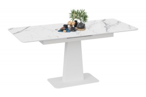 Стол обеденный Бридж Белый муар, Стекло глянцевое белый мрамор