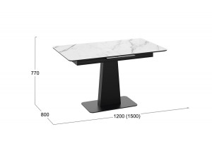 Стол обеденный Бридж Черный муар, Стекло глянцевое белый мрамор