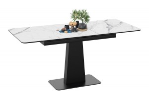 Стол обеденный Бридж Черный муар, Стекло глянцевое белый мрамор