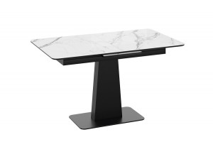 Стол обеденный Бридж Черный муар, Стекло глянцевое белый мрамор