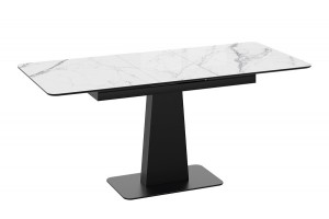 Стол обеденный Бридж Черный муар, Стекло глянцевое белый мрамор