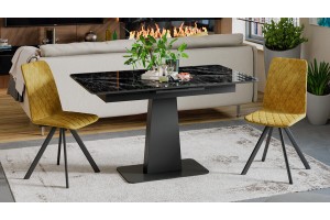 Стол обеденный Бридж Черный муар, Стекло глянцевое черный мрамор