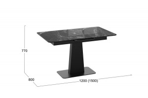 Стол обеденный Бридж Черный муар, Стекло глянцевое черный мрамор