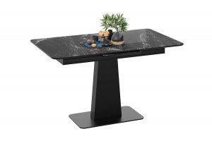 Стол обеденный Бридж Черный муар, Стекло глянцевое черный мрамор