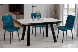 Стол обеденный Дэкстон Тип 1 Черный муар, Керамика матовая белый мрамор