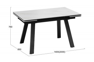 Стол обеденный Дэкстон Тип 1 Черный муар, Керамика матовая белый мрамор