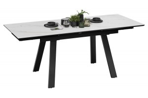 Стол обеденный Дэкстон Тип 1 Черный муар, Керамика матовая белый мрамор